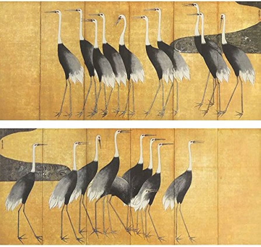 Amazon.co.jp: 尾形光琳『群鶴図 左右隻』日本画 シルクスクリーン