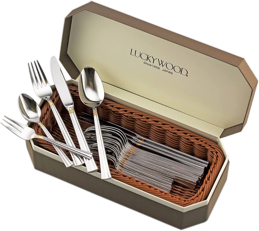 Amazon｜ラッキーウッド カトラリーセット 日本製 エメラルド金彩