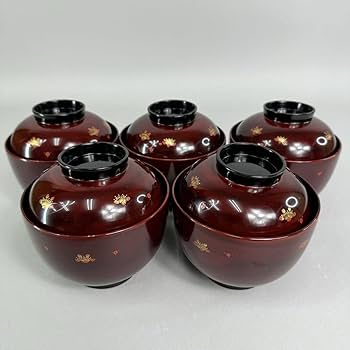 Amazon.co.jp: 輪島塗 沈金師 古今菁峰 梅散刻 輪島塗吸物椀 5客 共箱