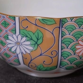 Amazon.co.jp: 有田焼 陶扇 中鉢5点セット 5枚 菊割皿 錦絵 赤絵 金彩