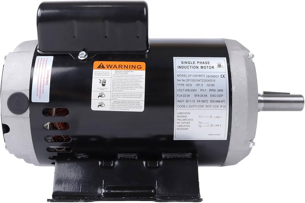 5HP 184TZ Frame Air Compressor Motor, 3450 RPM Single Phase, 230V