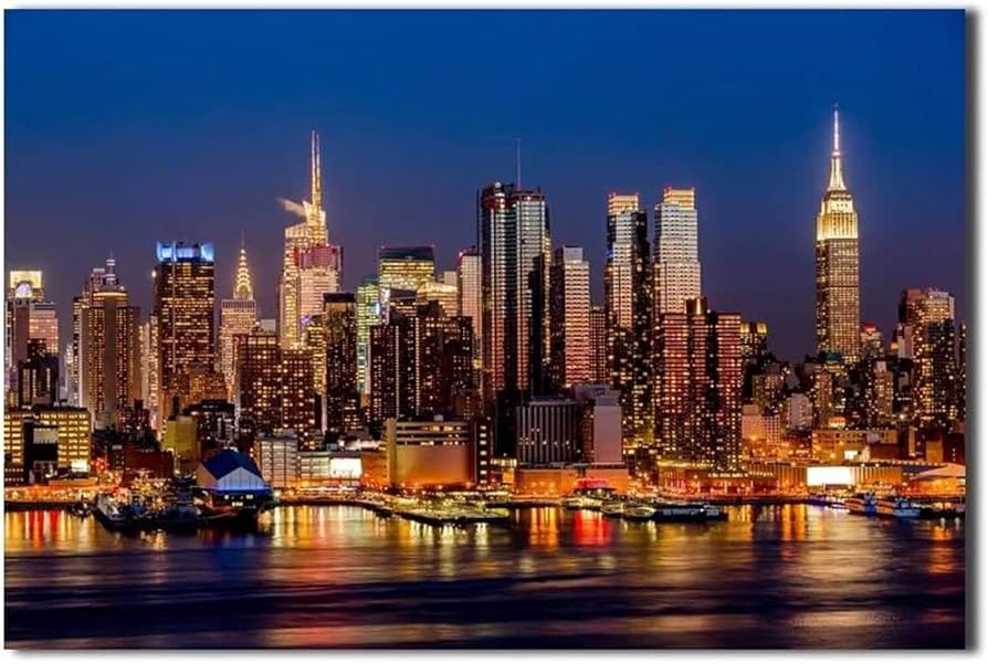 Amazon.co.jp: Potooart ニューヨークの夜街 ポスター キャンバス絵画