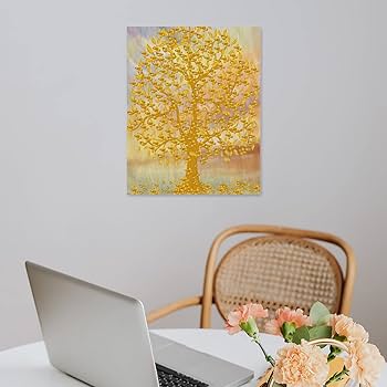Amazon.co.jp: 絵画 幸運の木風水絵 黄金の木の油絵インテリア 絵画