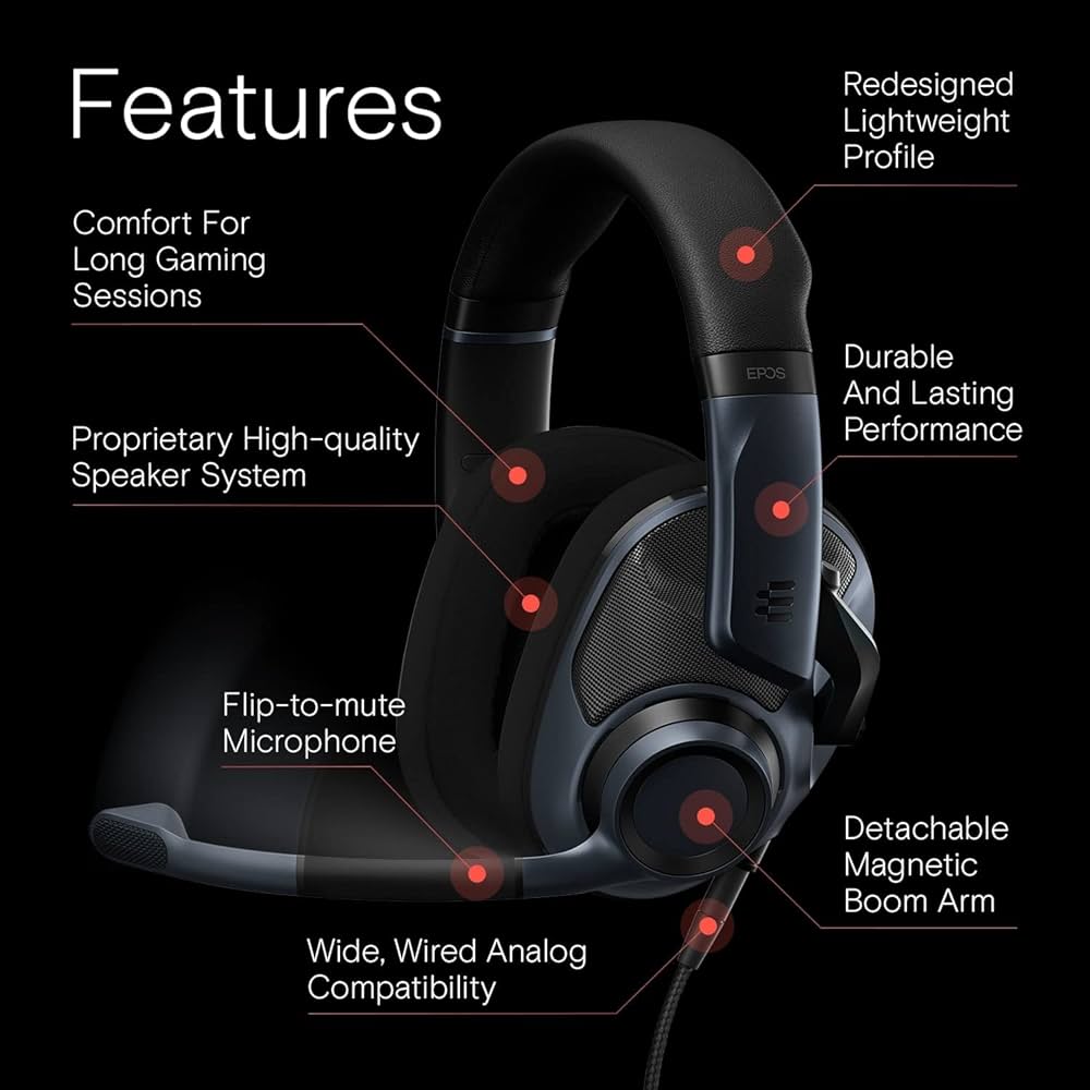 Amazon.co.jp: EPOS H6Pro ゲーミングヘッドセット 有線 開放型