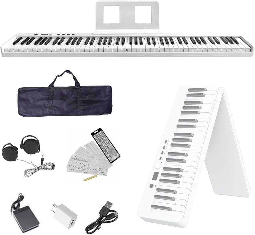 Amazon | 電子ピアノ 88鍵盤 折り畳み式 白 ピアノと同じ鍵盤サイズ