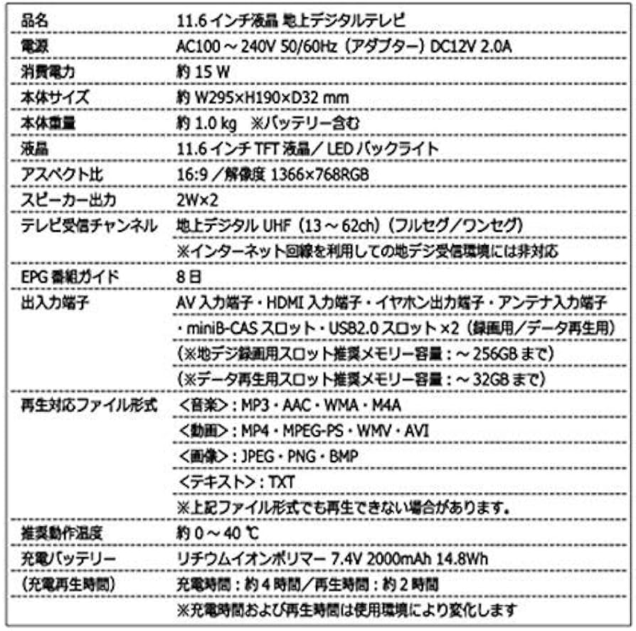 Amazon | 録画機能 テレビ 小型 11.6インチ液晶 地上デジタルテレビ