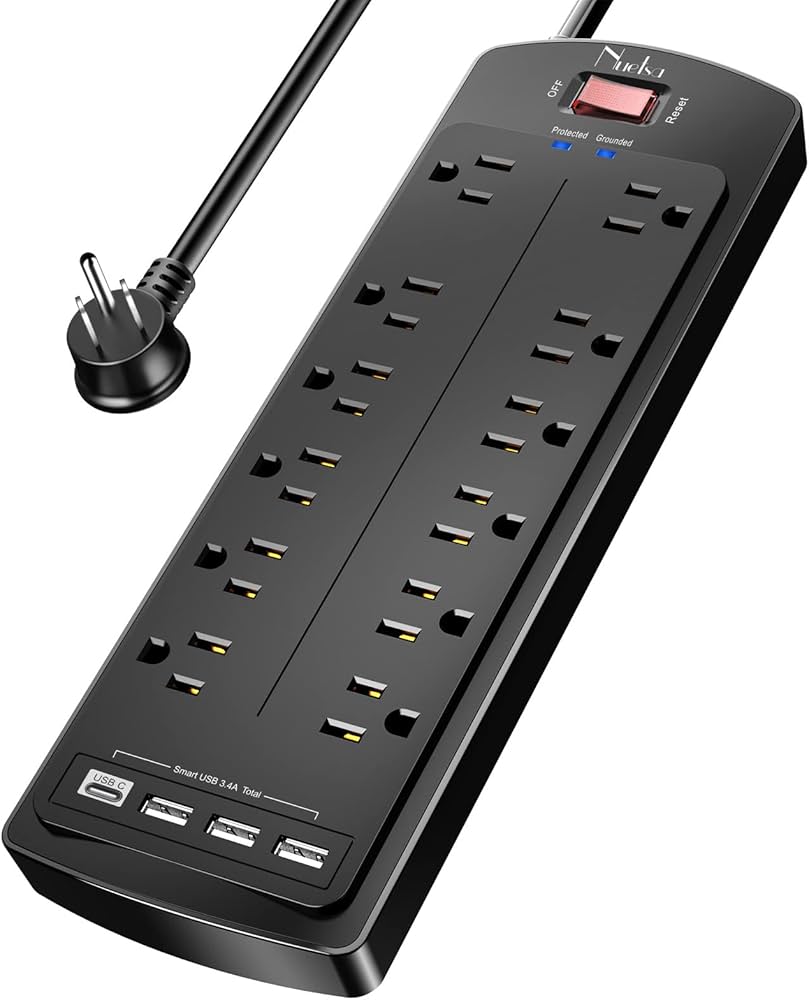 Power Strip, Nuetsa Surge Protector with 12 Outlets and 4 USB