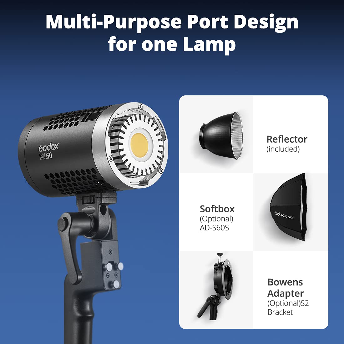 Amazon.com : Godox ML60 60W LED Light Silent Mode Portable