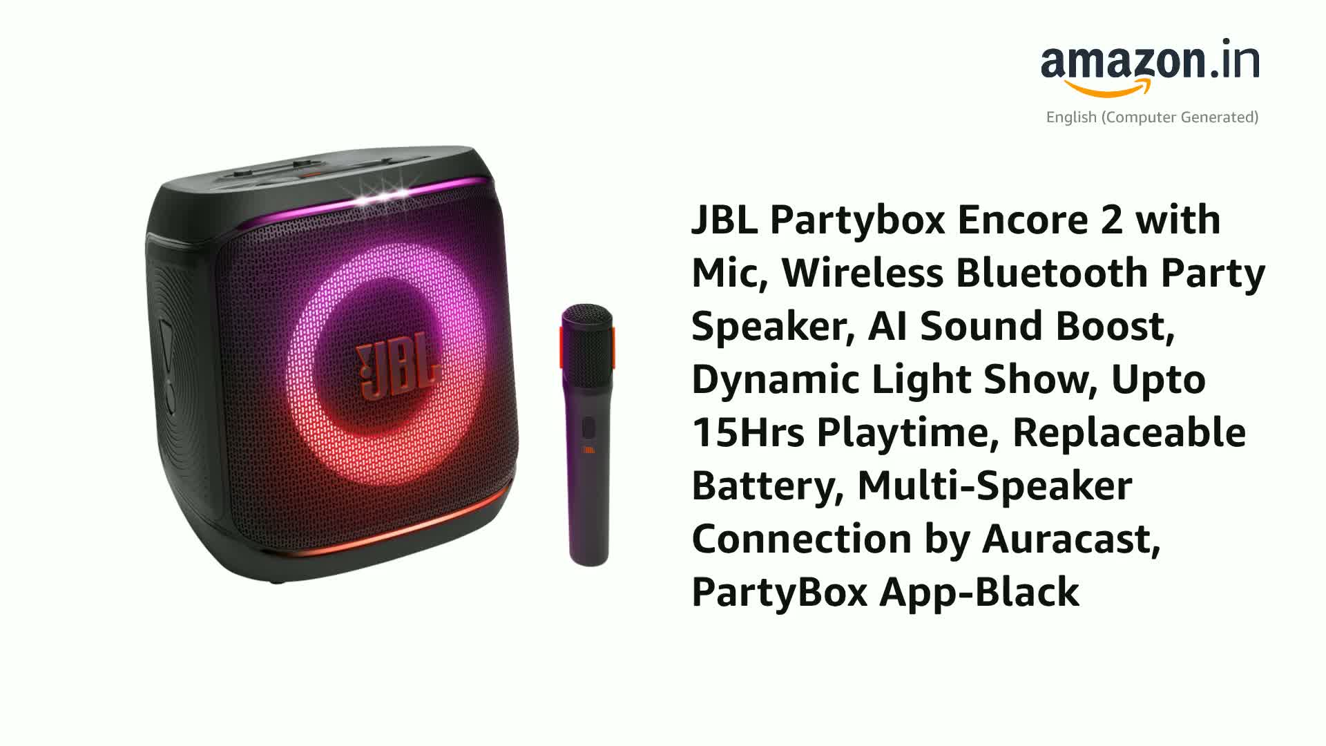 JBL Partybox Encore 2 with Mic, Wireless Bluetooth Party Speaker