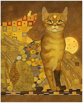 Amazon.co.jp: グスタフクリムト猫のキャンバスの絵画黄色のレトロな