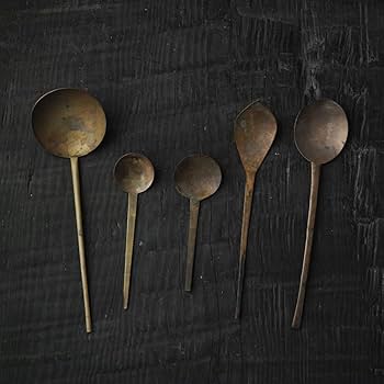 Amazon.co.jp: 古い真鍮製匙大正頃アンティーク古道具さじ丸匙薬匙灰匙