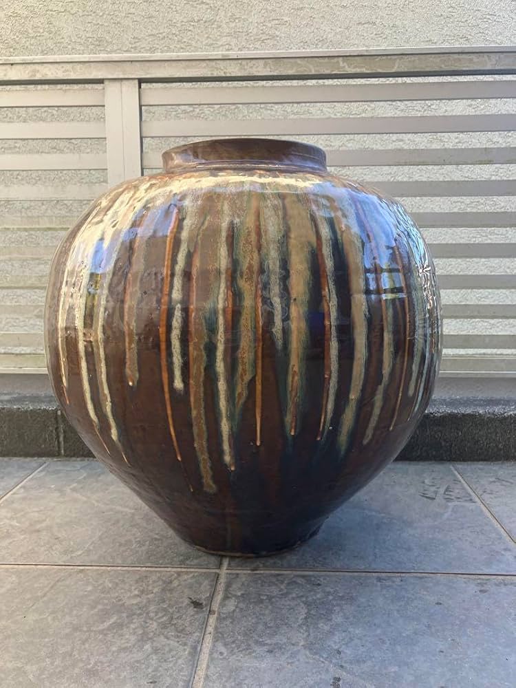 Amazon.co.jp: 小鹿田 大壺 小鹿田焼 流し掛け 民藝 飾壷 壷 坂本茂木
