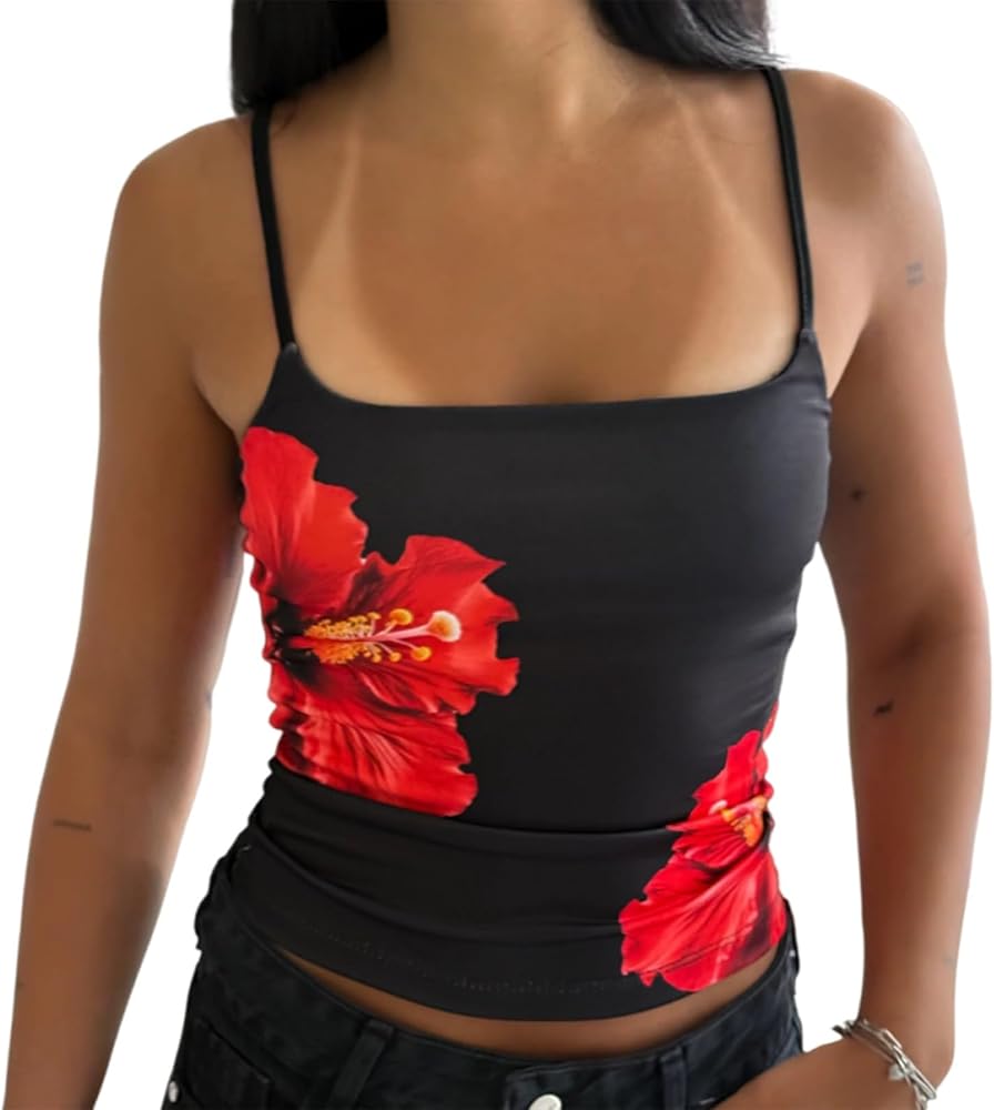 Y2k Floral Tank Top for Women Sexy Backless Going Out Crop Tops