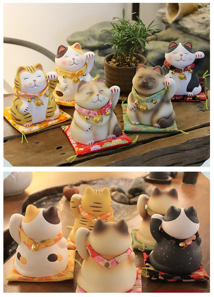 Amazon.co.jp: 中国風水磁器ラッキーキャットフィギュア 招き猫