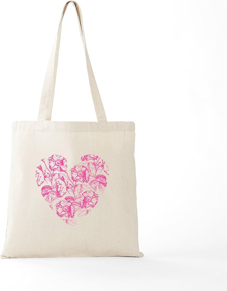 Amazon.com - CafePress Pink Rose Heart Tote Bag Reusable Natural
