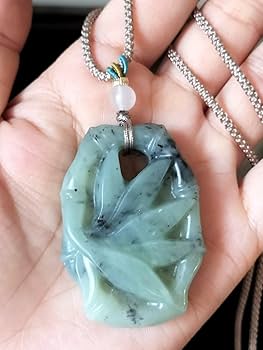 Amazon.co.jp: 天然翡翠A ジェット 天然石 水墨画竹 彫刻 ネックレス