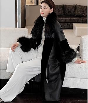 Denny&Dora Women's Shearling Jacket Fox Fur Collar Merino