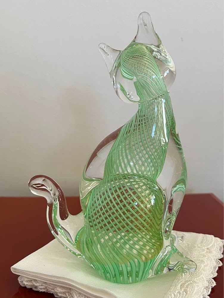 美品)Murano glass ムラーノガラス 猫の置物職人サイン入り(底) 美品