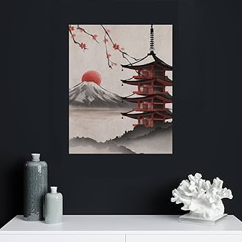 Amazon.co.jp: 絵画 五重塔と富士山と桜インテリア 絵画 和風アート