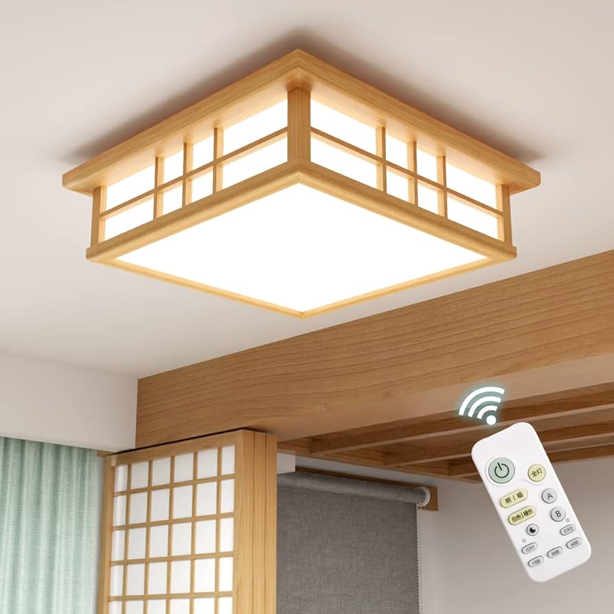 Amazon.co.jp : C-J-W 和風LEDシーリングライト 8畳 天然木 リモコン付