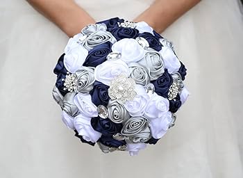 Amazon｜Gkvszy ブライダルウェディングブーケ シルバーブローチ付き