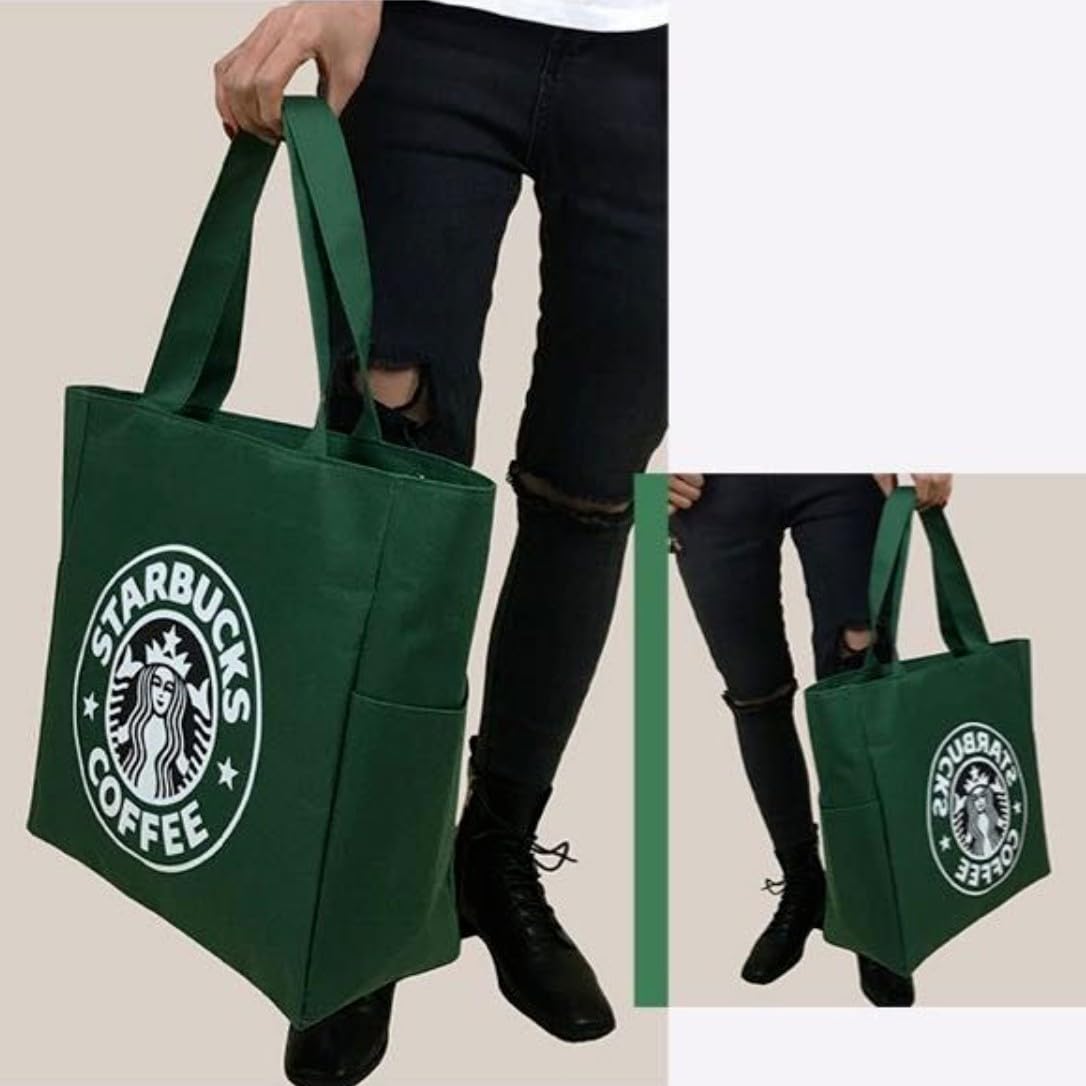 Amazon.co.jp: スタバ トートバッグ 緑 エコバック ビッグサイズ