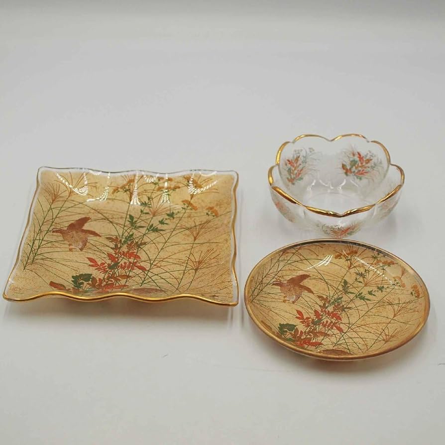 Amazon.co.jp: 光琳絵皿セット＜食器＞尾形光琳 和食器 ガラス食器 角
