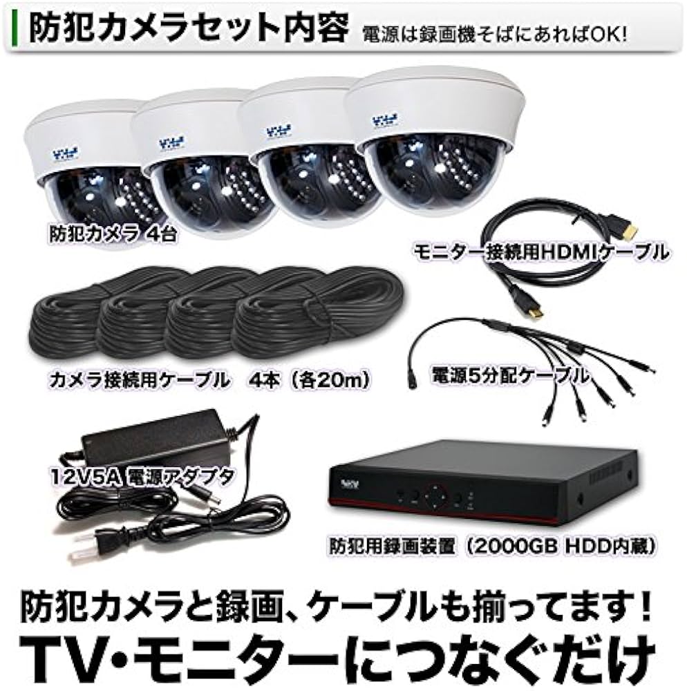 Amazon.co.jp: SKY Electronics 屋内用ドーム型防犯カメラ 4台 録画機