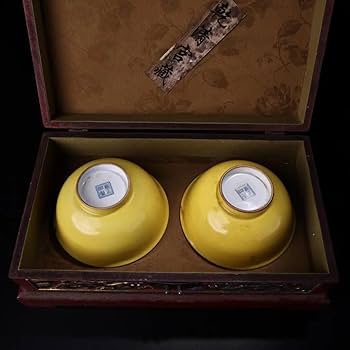 Amazon.co.jp: 中国古美術・旧蔵粉彩と黄釉瓷器碗セット・置物・茶道具