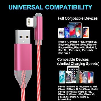 Amazon.co.jp: LEDライト搭載iPhone充電ケーブル、ピンクの光るUSB充電
