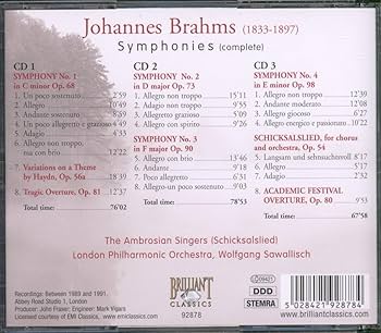 Amazon.co.jp: ブラームス:交響曲全集(3枚組)(Brahms:Symphonies
