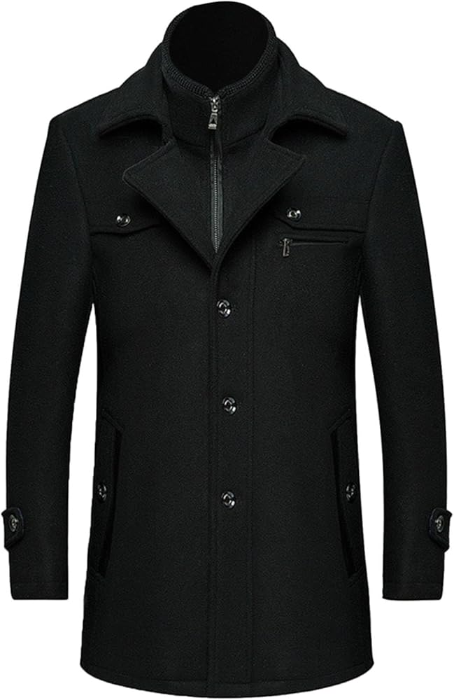 QWENTMTNTY Mens Peacoat Jacket with Zipper Man Coat Red and Black