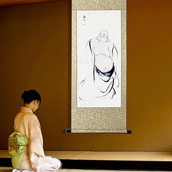 Amazon.co.jp: 画家手描き 掛軸 掛け軸 おしゃれ 水墨画 布袋尊は
