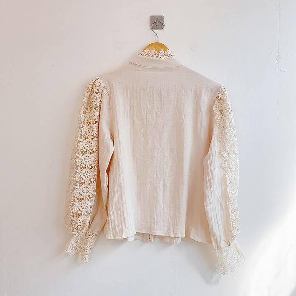 Women's Elegant Floral Lace Shirts Casual Victorian Blouse Long