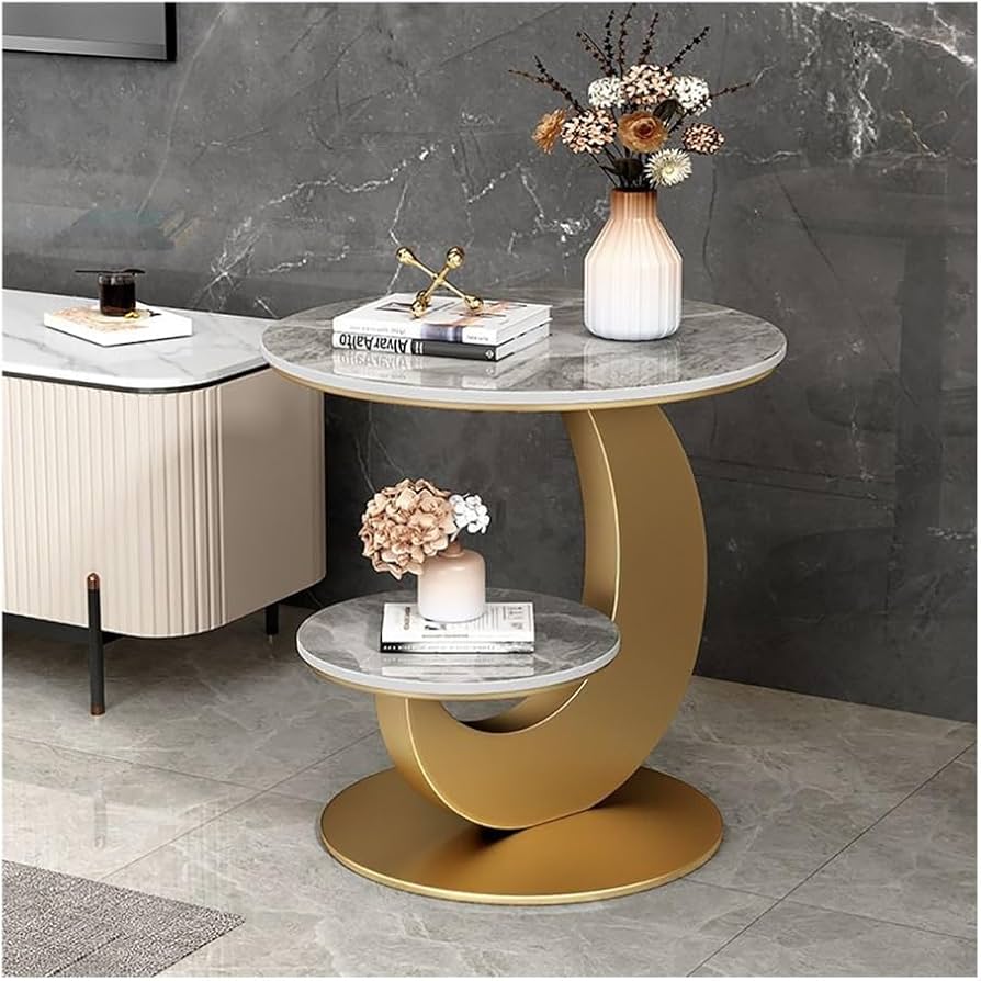 Amazon｜高級大理石サイドテーブル、2段ラウンドコーヒーテーブル
