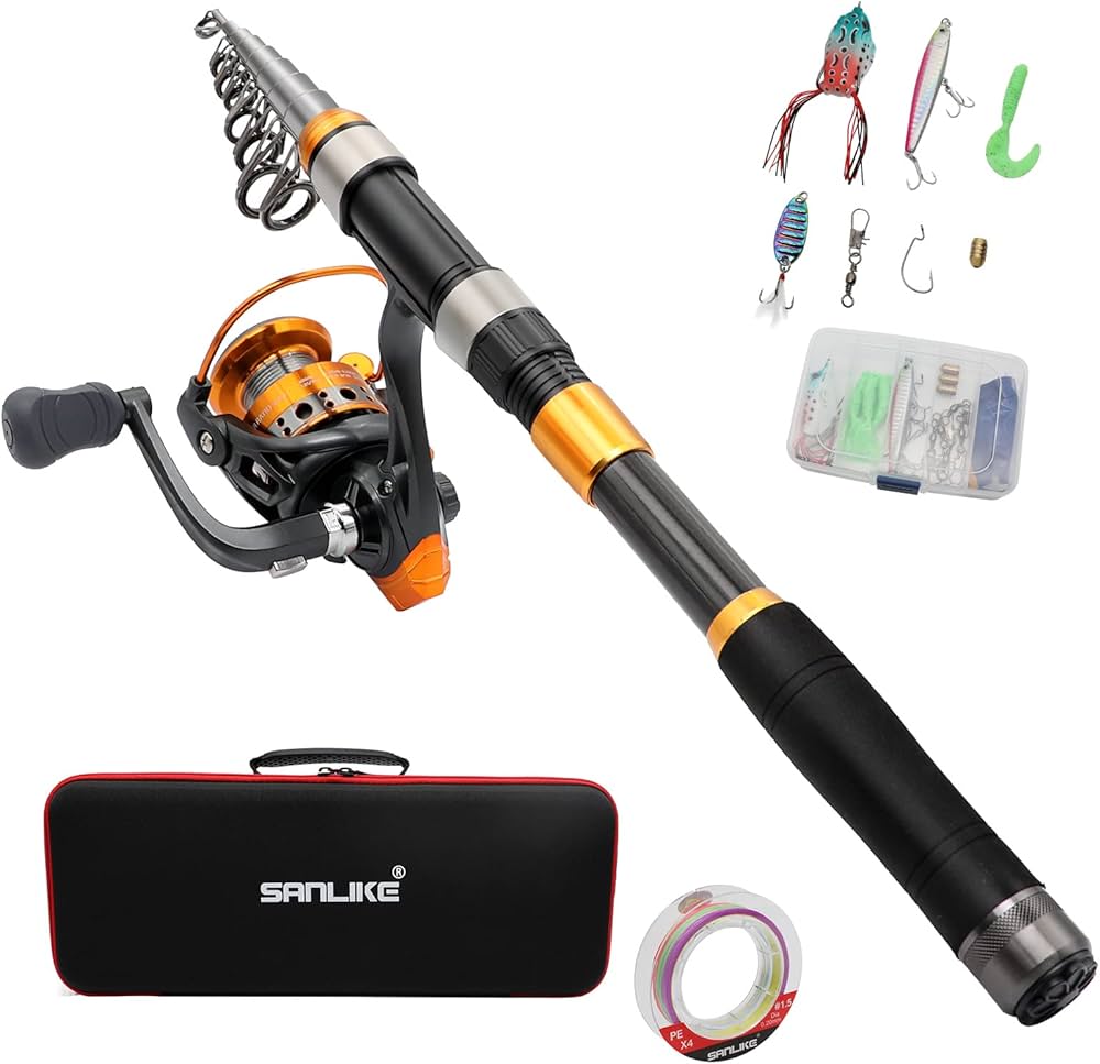 Amazon | サンライク(SANLIKE) 釣りセット 炭素伸縮式釣竿 スピニング