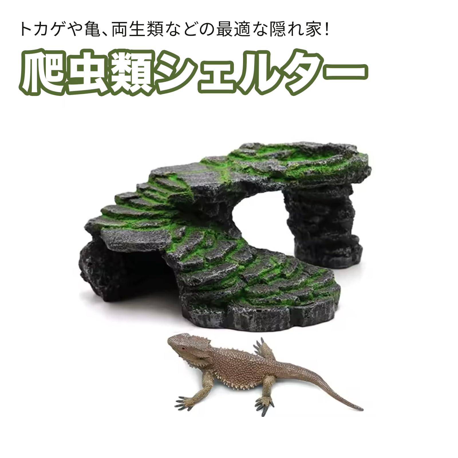 Amazon | Hyack レオパ シェルター 爬虫類 亀 陸地 隠れ家 スドー 苔