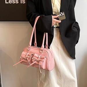 GETERUUV Cute Bow Purse for Women Y2k Red Shoulder Bag Pu Leather