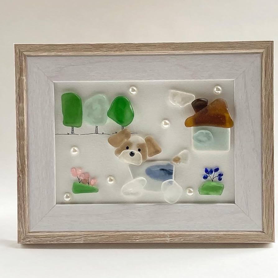 Amazon.co.jp: うちの子シーグラスアート シーズーのお散歩 犬 ワン