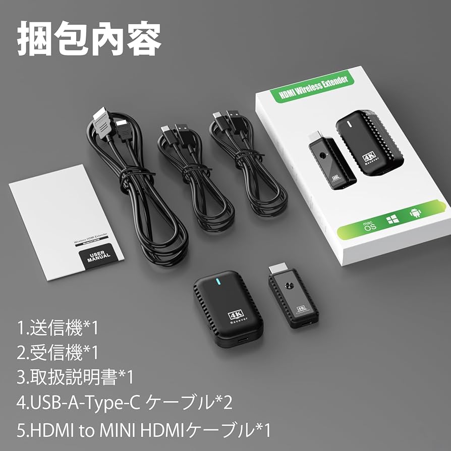 Amazon | 4K ワイヤレスHDMI 送受信機 小型 収納に便利 無線化 送受信