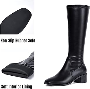 Amazon.com | Elisabet Tang Knee High Boots for Women 2 inch Chunky