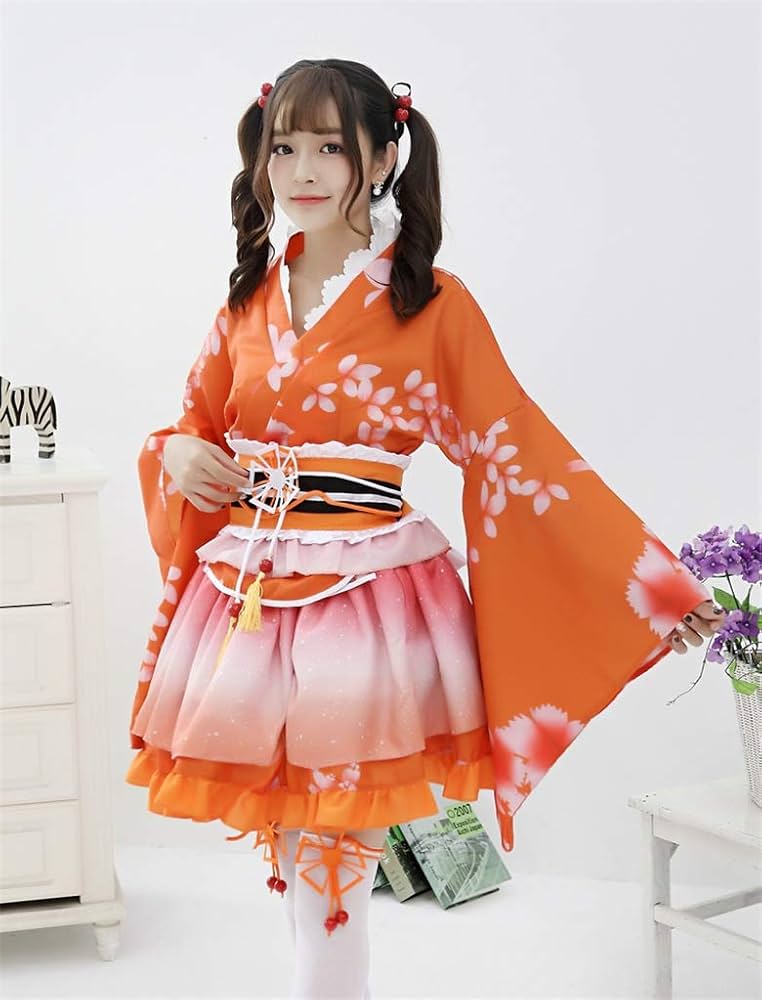 Amazon.co.jp: TWO L 浴衣ドレス 女の子 和風 羽織 上着 オレンジ