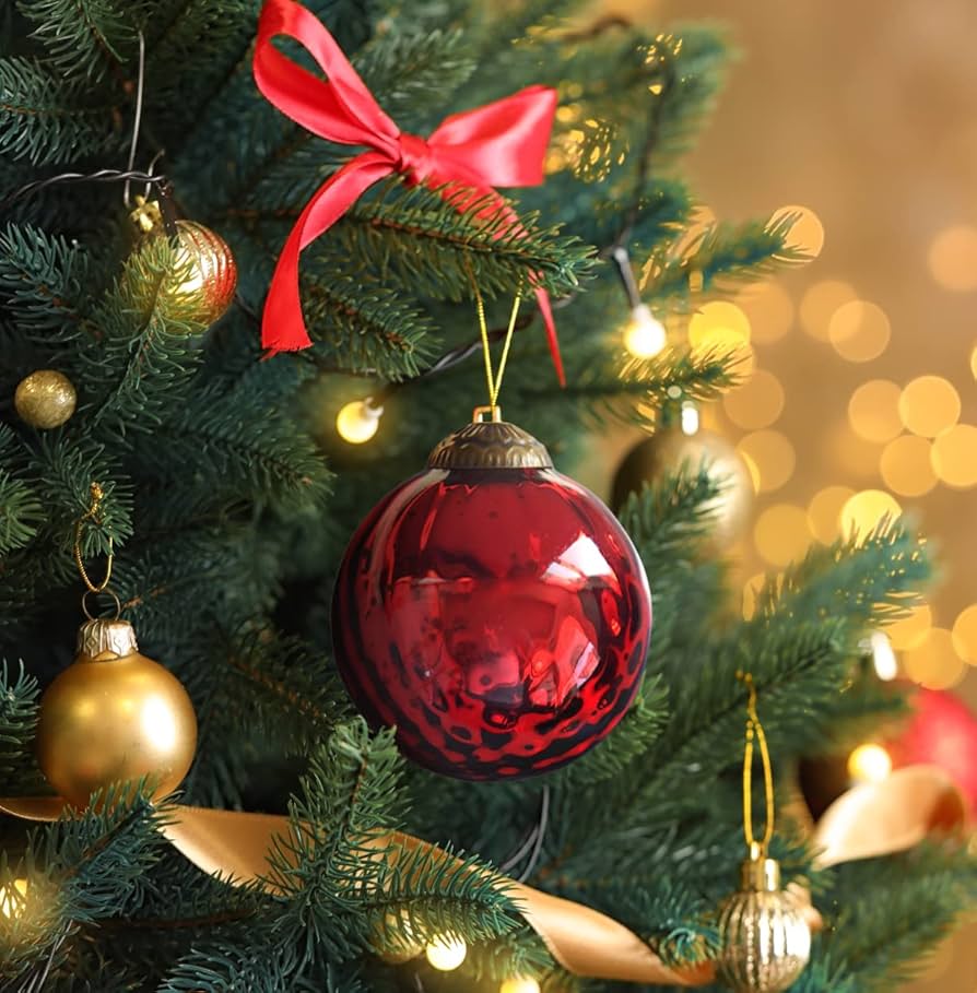Amazon.co.jp: レッドマーキュリーガラスオーナメント4個セット(3.15