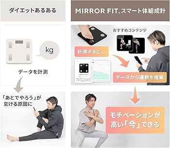 Amazon.co.jp: MIRROR FIT. スマート 体組成計 黒 体重計 スマホ連動