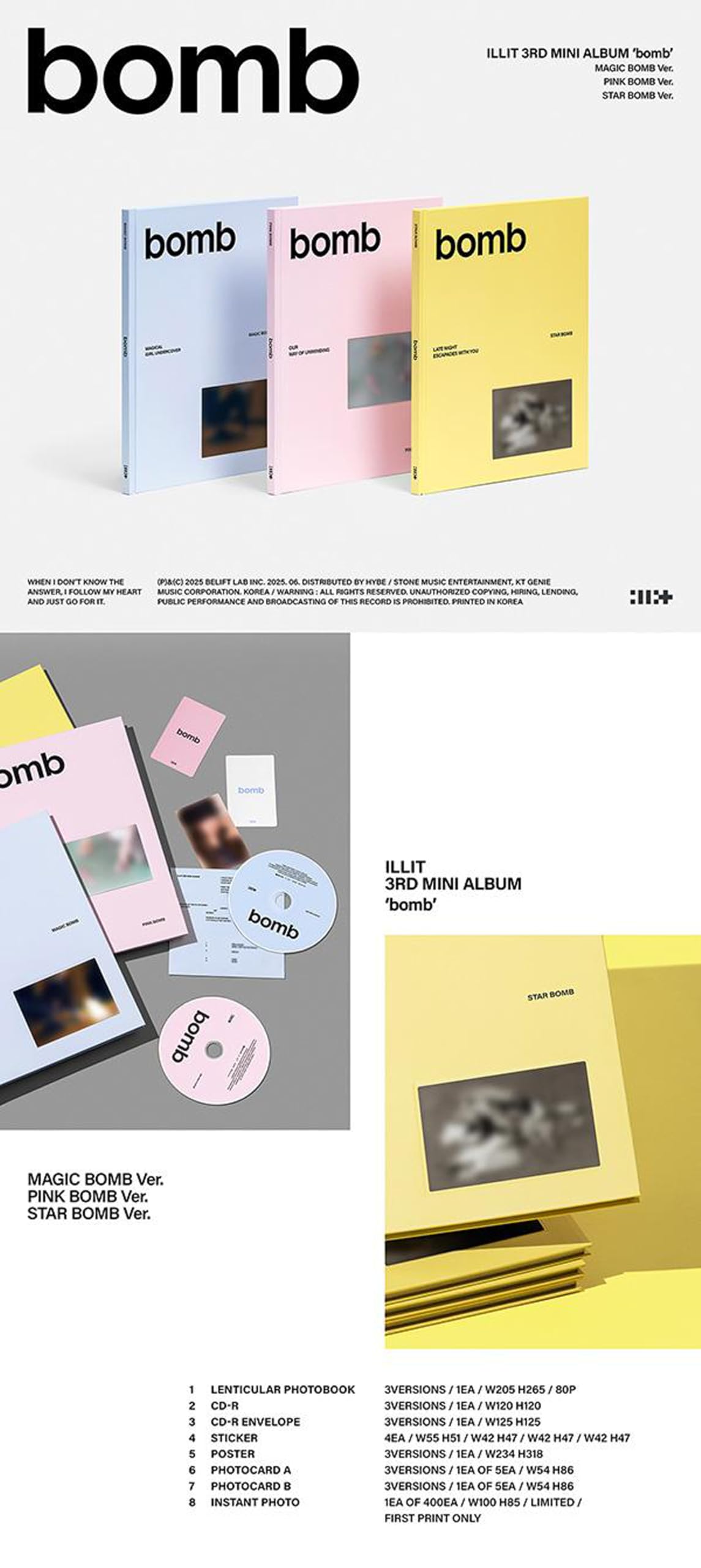 Amazon.com: ILLIT bomb 3rd Mini Album (Photobook - 3 Ver. Set