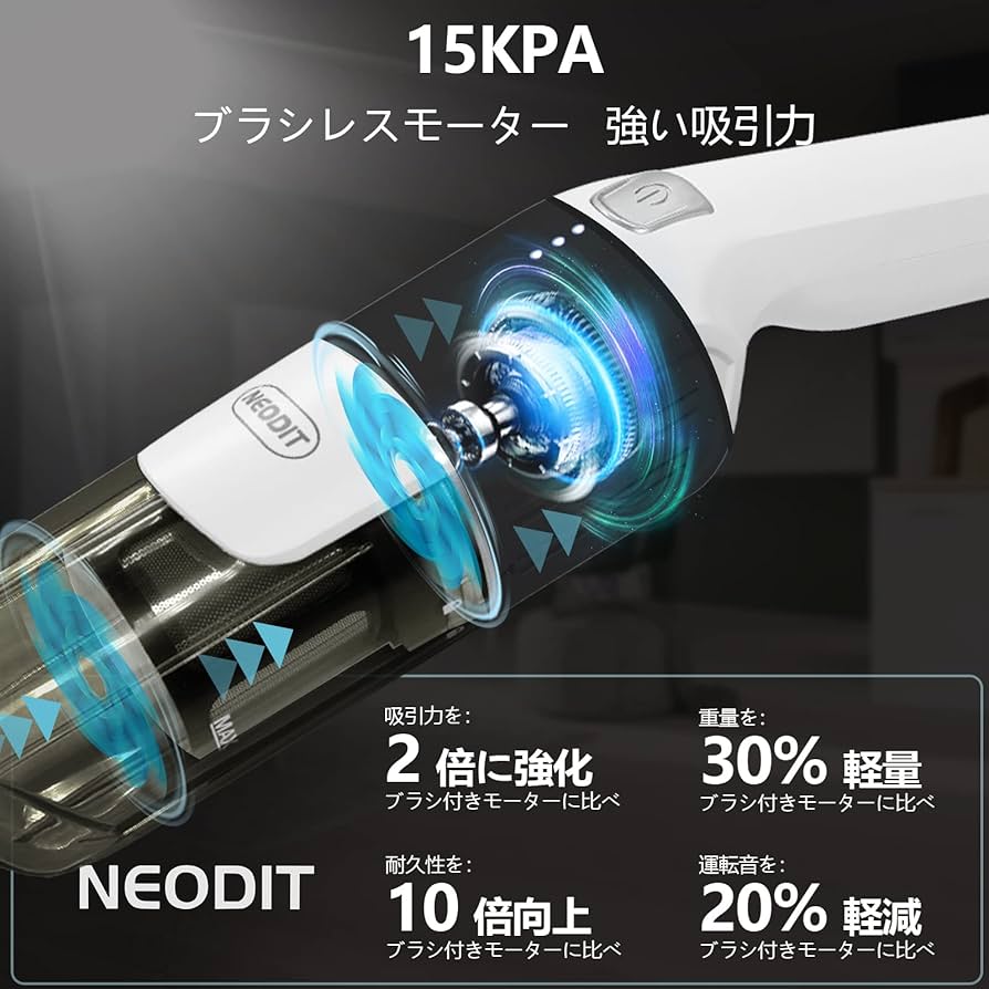 Amazon | 【15Kpa吸引力 570g超軽量】NEODIT ハンディクリーナー