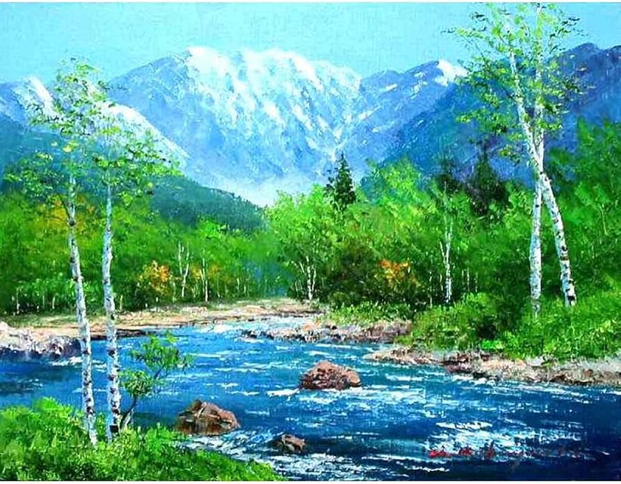 Amazon.co.jp: 小林幸三 梓川 F10号 ゴールド 受注制作 油彩画 油絵