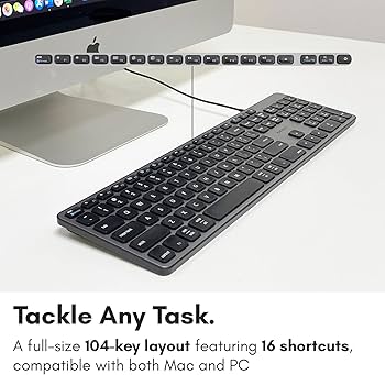 Macally UCZKEYHUBACSG, Extended USB-C Keyboard, with 2 USB-A & 1