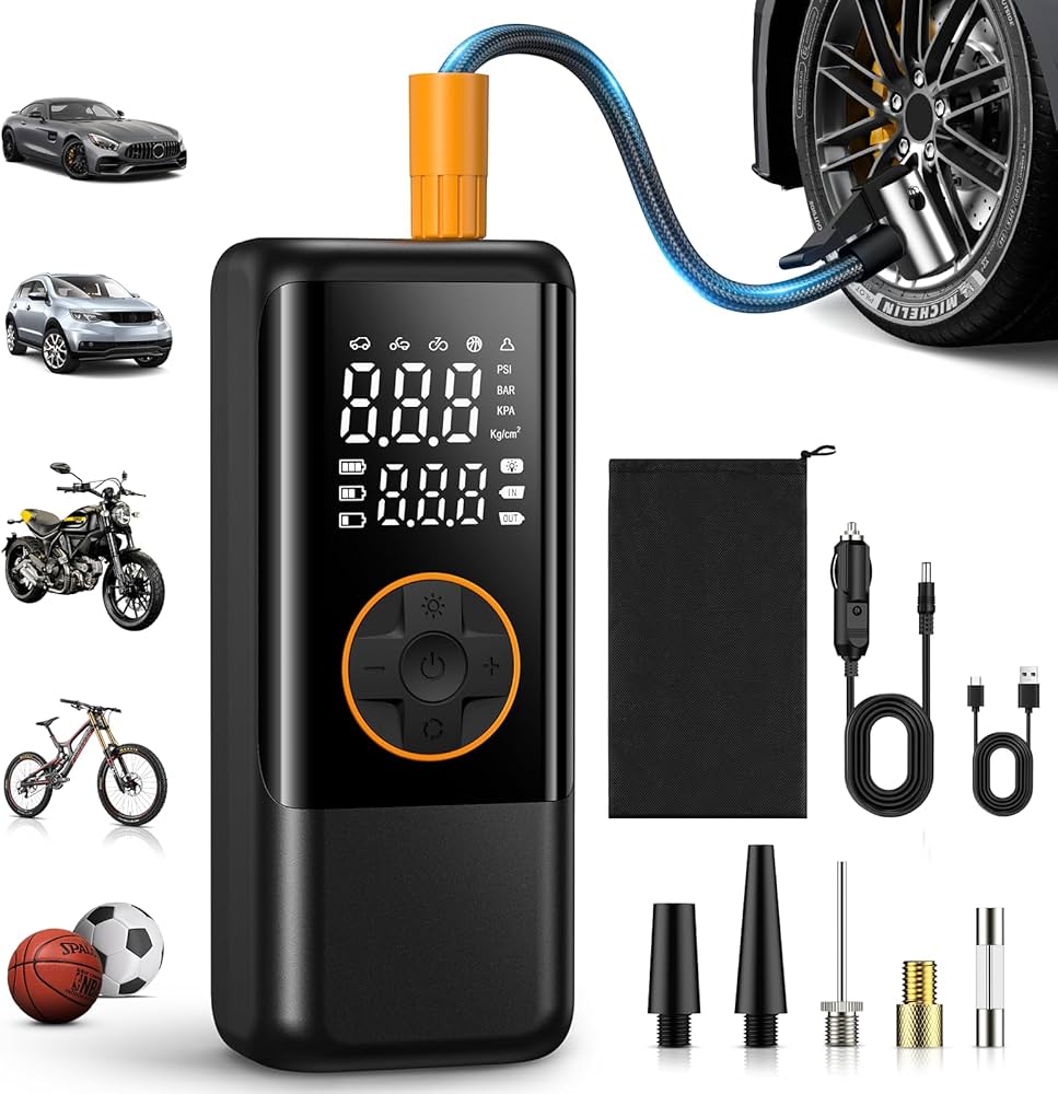 Amazon | 電動空気入れ 自転車 バイク 【LCD液晶大画面 10秒で充填