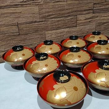 Amazon.co.jp: 高級美術漆器 輪島塗 赤漆輪島蒔絵菊漆椀 吸物椀 十客